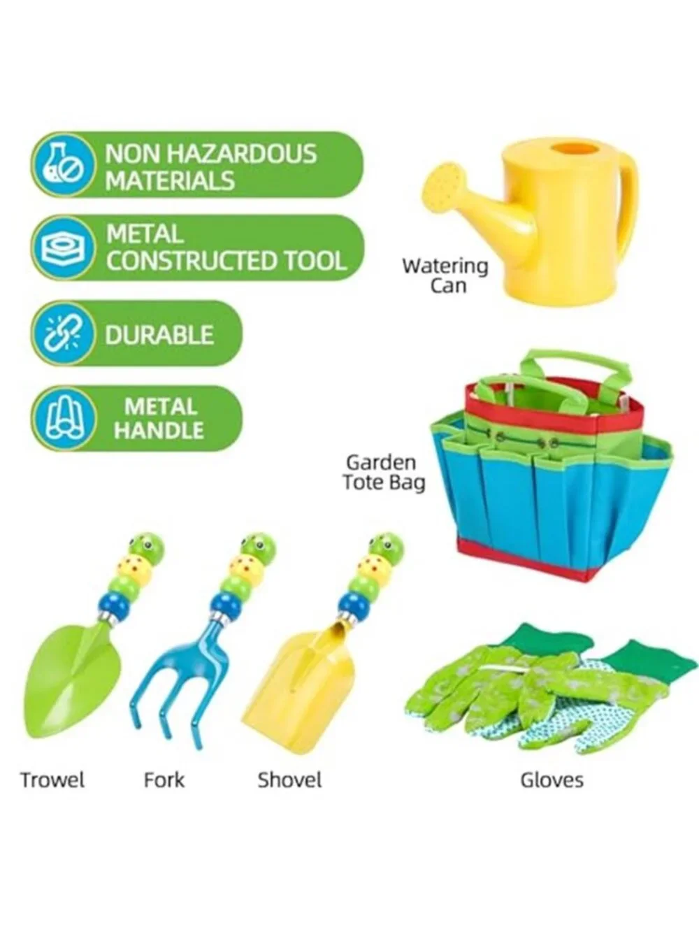 Kids Gardening Tool Set Watering Can Tote Bag Gloves Shovel Rake Garden Toys